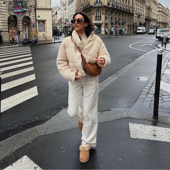 🥰 NWT Zara JACKET FAUX SHEARLING QUILTED ANORAK - Picture 7 of 17